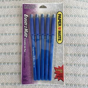 Erasable Paper Mate Pens Blue Ink Eraser Mate 5 Pack Vintage 1997 USA Made
